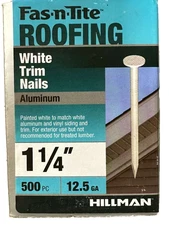 Hillman Fas-n-Tite 461447 White Trim Nails 1-1/4" Aluminum  500pk New Old Stock!
