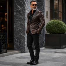 Premium Brown Leather Blazer Jacket Quilted L...
