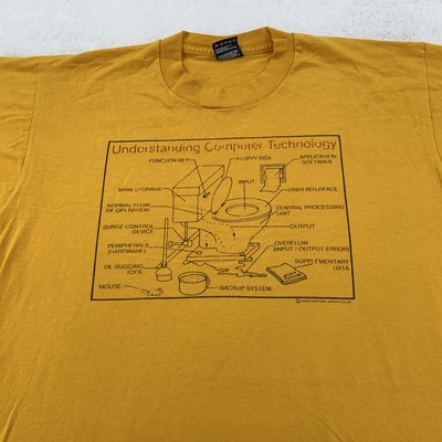 Vintage Computer Technology Toilet Shirt Large Funny Joke Tech Diagram 90s