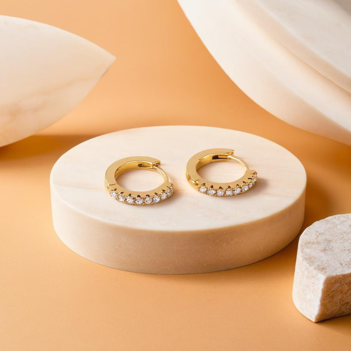 0.50Ct Round Cut Natural Diamond GH/SI Huggie Hoops Earrings 14k Yellow Gold View 5