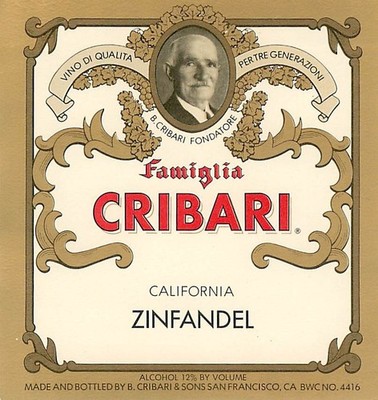 Famiglia Cribari Zinfandel San Francisco CA 1970s 1980s Vintage Wine Label