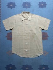 Vintage 70s short sleeve button shirt yellow plaid check poly cotton Medium