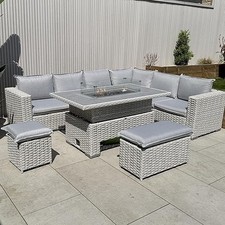 Rattan Corner 9 Seater Dining Set Fire Pit – Grey/Beige - Collection