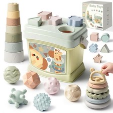 Montessori Baby Toys 6-12 Months, Stacking Cups Shape Sorter, Sensory Balls, T