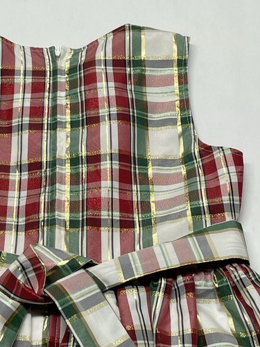 Bonnie Jean Red Green Gold Metallic Bow Holiday Christmas Dress Size 14 Festive - Picture 14 of 24