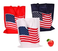 24 Pack Patriotic Flag Reusable Shopping Bag Tote Assorted American Flag Design