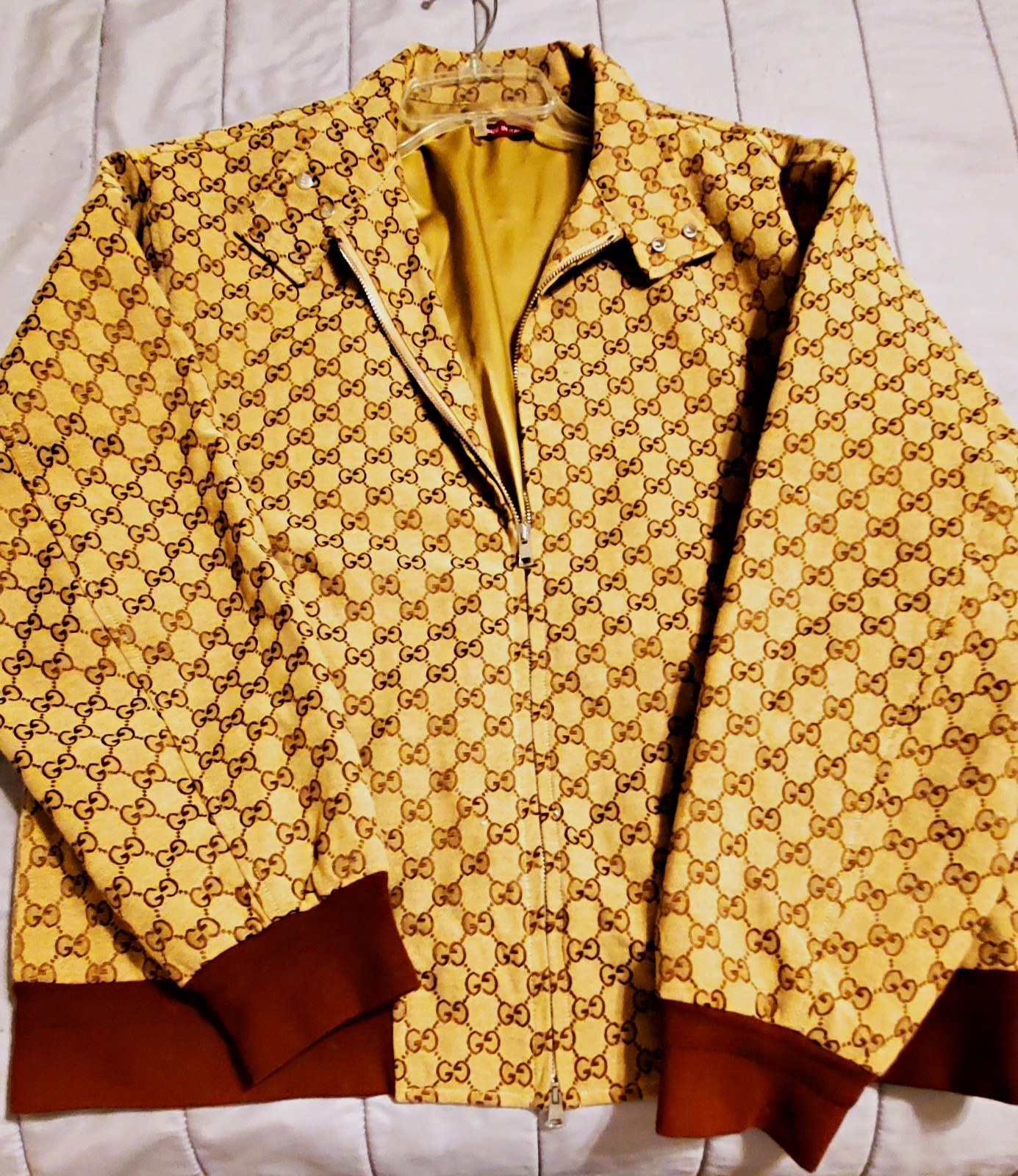 Gucci GG Monogram Full Zip Bomber Jacket Beige/Brown Men's XL - second product detail image