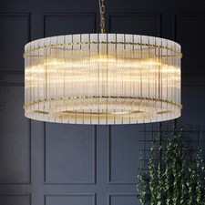 37" Water Ripple Crystal Glass Pendant Light Luxury Gold LED Chandelier Fixtures