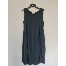 B Side Women's Black Sleeveless Midi Dress Made in Italy Cotton Relaxed Fit #21
