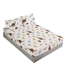 Dinosaur Themed Size Bed Sheet Set, 3Pcs, Soft Microfiber, Full White-dinosaur