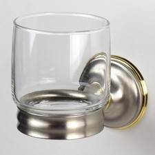 Franz Viegener Glass Tumbler  Brass Holder, Wall-Mount, Satin Nickel  Gold