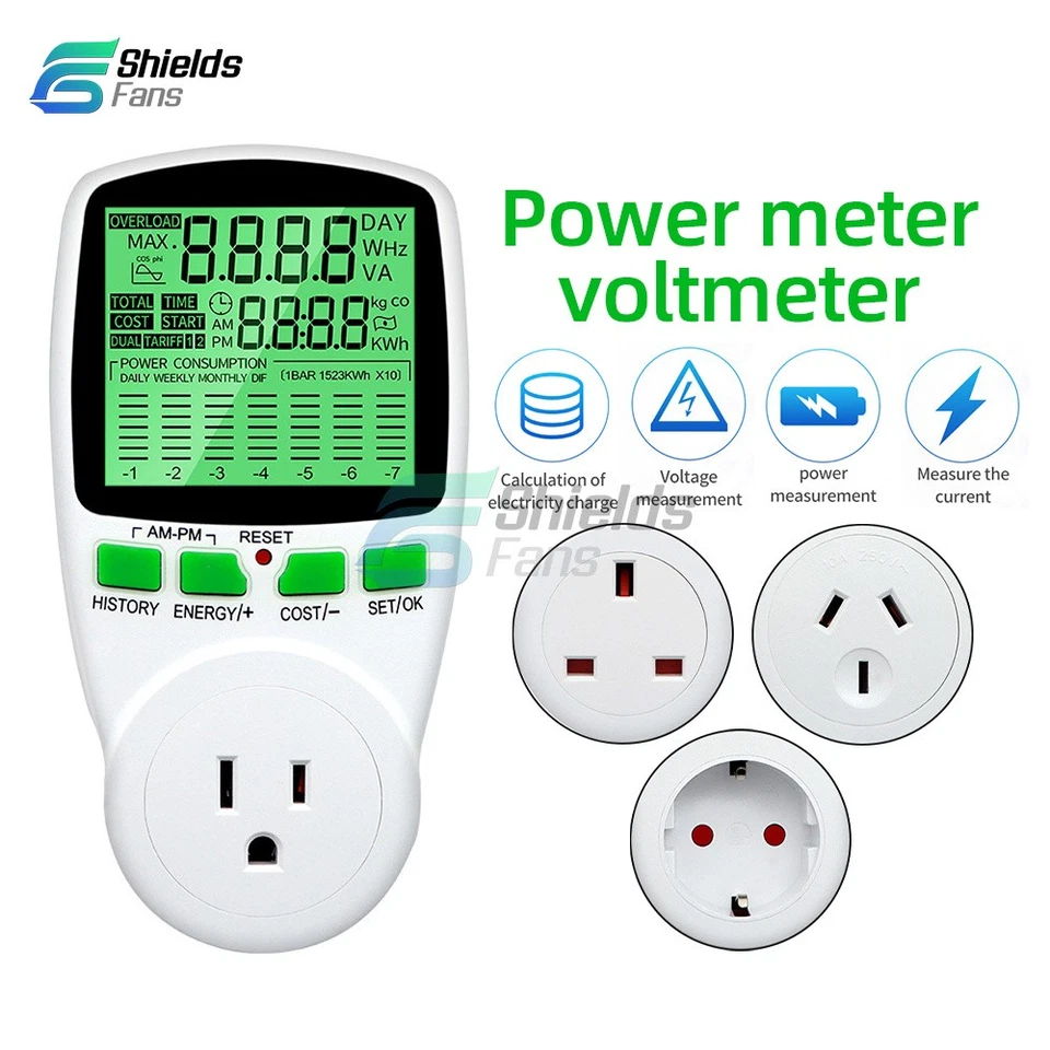 Power Watt Meter Energy Monitor Consumption Electricity Usage Outlets Meter 240V - Image 2 of 4