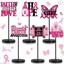6 Pcs Pink Ribbon Table Signs Breast Cancer Awareness Decor