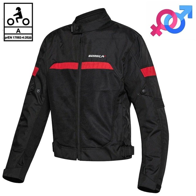 GORICA GIUBBOTTO MOTO CERTIFICATO PROTEZIONI OMOLOGATE GIACCA SCOOTER NERO ROSSO