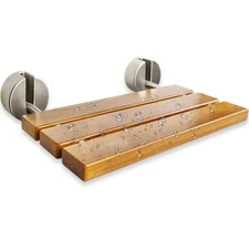 20 Inch Folding Teak Shower Bench - Wall Mounted Space-Saving Shower Seat for...