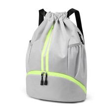 Sports Drawstring Backpack - Water Resistant String Bag Grey with Side Mesh...