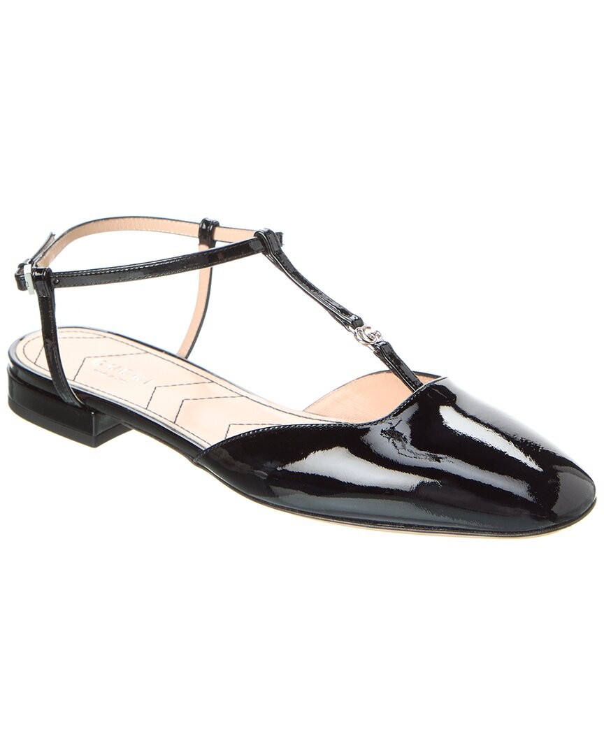 Gucci Double G Patent Ballet Flat Womens Black 35 93690₽