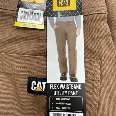 Cat Men's 32x34 Flex Waistband Canvas Utility Pants Brown