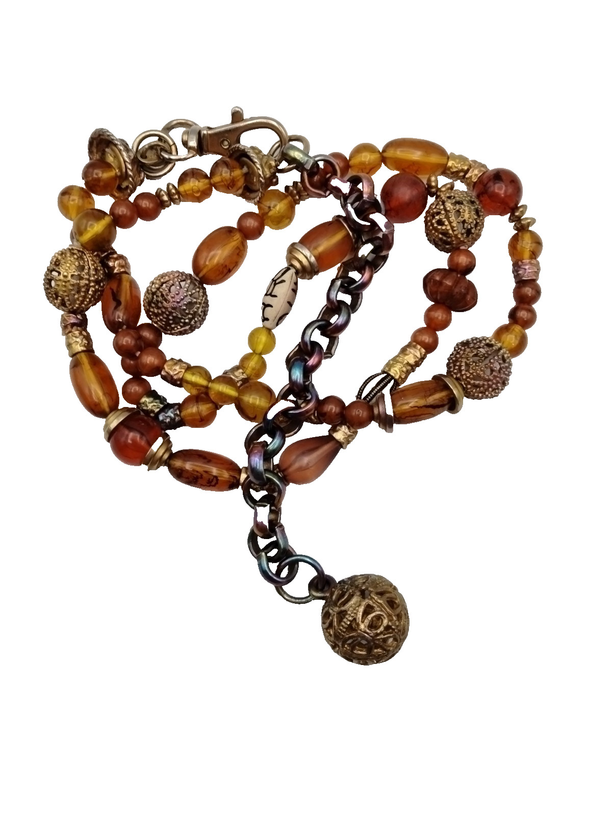 Express Beaded Statement Necklace Orange Amber Go… - image 3