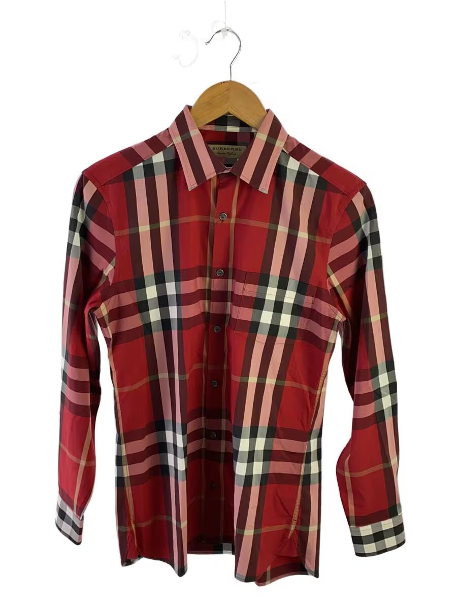 BURBERRY Long Sleeve Shirt, Size S, Cotton, Red Check