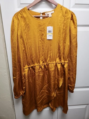 Abito donna Michael Kors manica lunga raso balza calendula taglia M