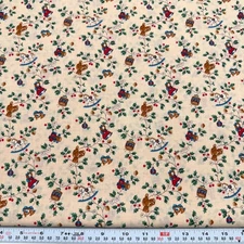 Vintage Cranston Christmas Toys and Holly Beige Cotton Fabric by the HALF YARD
