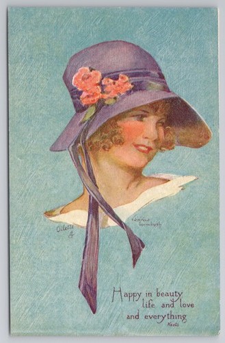 Tuck Oilette 2372 Sweet Maidenhood, W Wimbush, Purple Bonnet, Keats Zitat