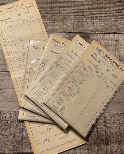 Vintage Finnish Laundry Receipts Journal Ephemera Foreign Collage Art Scrapbook