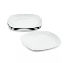 the cellar basics Square Salad Plates - Set of 4 - Soft edge - Porcelain - White