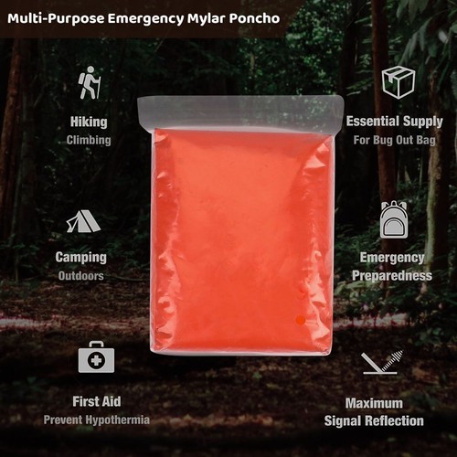 Reusable Mylar Thermal Blanket Poncho Emergency Survival Rain Camping Gear 1/2PC - Picture 5 of 11