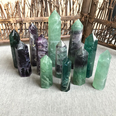2.2LB natural fluorite quartz crystal obelisk wand point healing 55-100mm