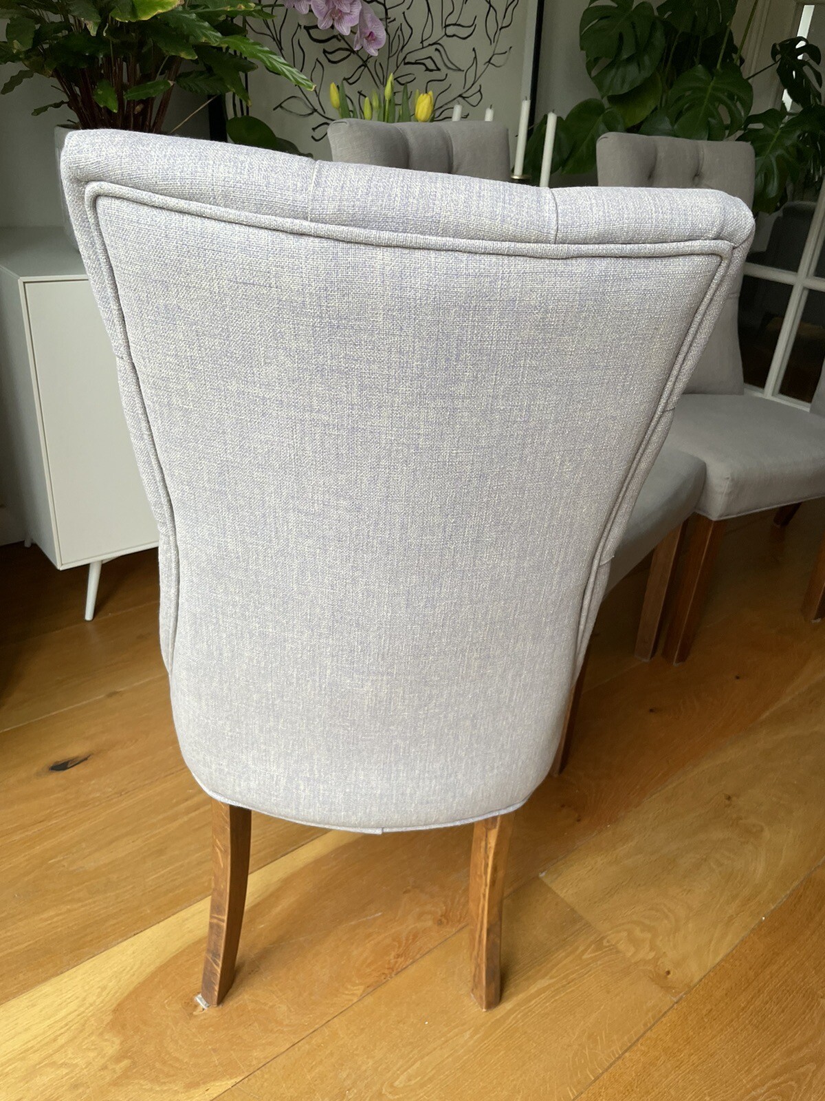 Six Grey Upholstered Dining Chairs eBay
