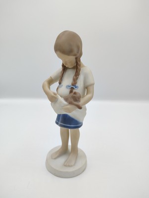 Vintage B&G Figurine Girl Holding Kitten B and G Copenhagen Porcelain #1779