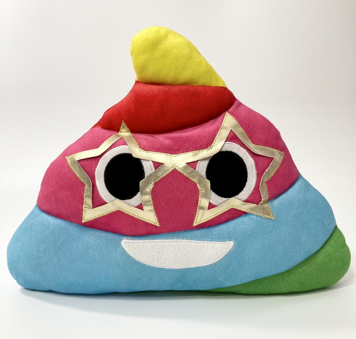 Happy Rainbow Poop Emoji Stuffed Plush Pillow 12”x 14” Soft With Star  Eyes