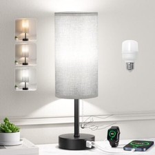 Lámpara de noche gris para mesita de noche de dormitorio - Mesa pequeña pantalla gris base negra