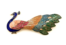 NEW Large Enamel Peacock Bird of Paradise Brooch Pin Vintage Mid Century Mint