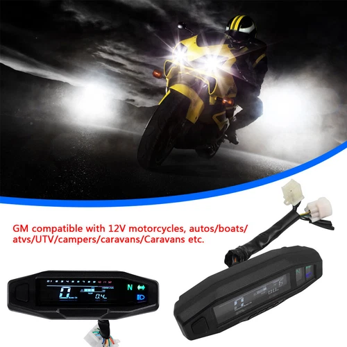 Motorrad Drehzahlmesser Digital LCD Tachometer Kilometerzähler RPM KMH Odometer - Bild 2 von 13