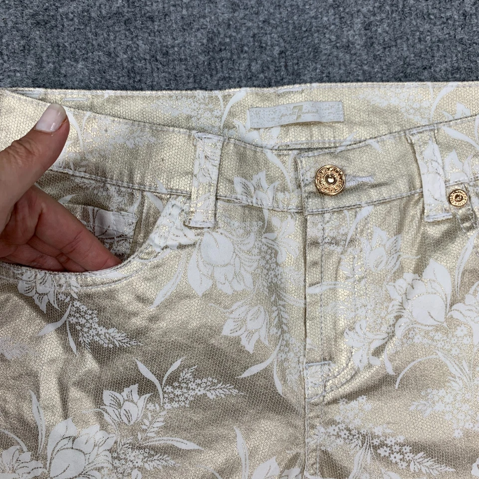 7 Pantalones Cortos Metálicos Para Toda la Humanidad Niñas 12 Dorado Blanco Floral Bolsillos Elásticos Foto 3 de 4