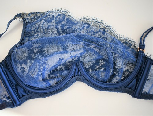$590 AGENT PROVOCATEUR SOIREE *KIERA* Blue Gold FRENCH LACE Bra 32B 32C 34D 36D - Picture 3 of 12
