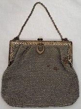 1920's German Silver Antique Small Flapper Purse Cloth Beaded Button Clasp