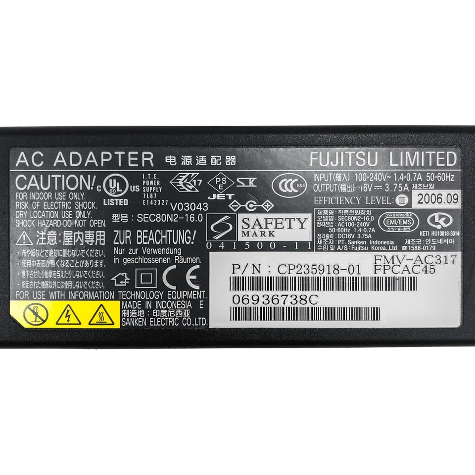 Original Fujitsu AC Adapter 16V for ScanSnap IX1500 S510 Document Scanner - Image 2 of 4