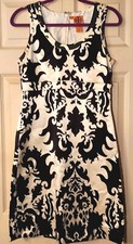 Tory Burch Black White Sleeveless Abstract Shift Dress Cotton Silk Blend Zip 