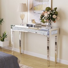 Stunning Mirrored Console Table Crystal Crushed Diamond Inlay Elegant Side Table