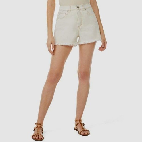 Scoop Women's Vintage High-Rise Distressed Denim Shorts, Cream, Size 2 - Picture 2 of 6