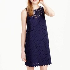 J Crew Navy Laser Cut Shift Dress 4 EUC