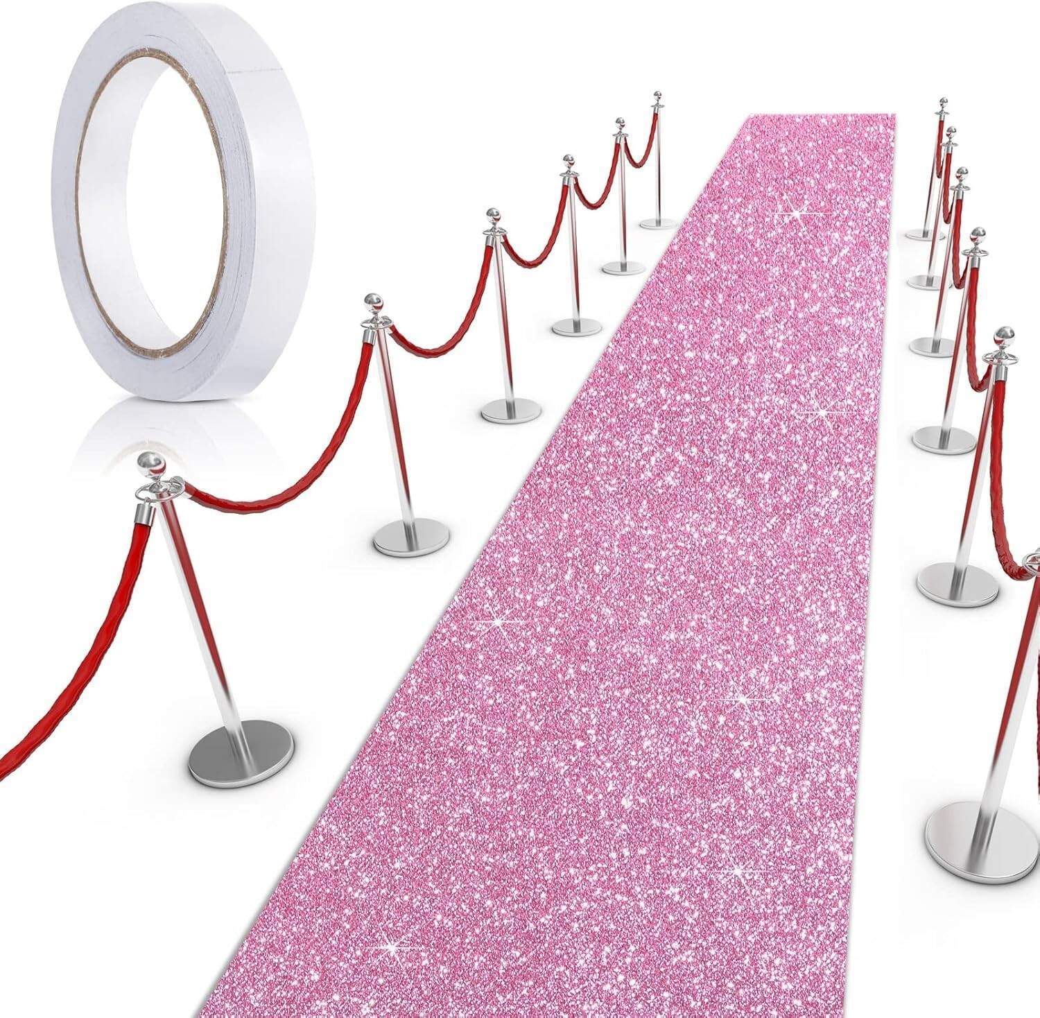 Carpet Runner Runway Rug 55 GSM Thickness with Carpet Tape for Glitter Pink New