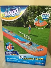 H2OGO 18Ft Double Water Slide Slip & Slide Summer Fun Drench Pool Age 3+
