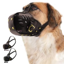 Large Dog Muzzle Leather Adjustable Basket Cage Pitbull Muzzle Anti Bite Bark