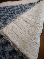 Handcrafted baby quilt  shades of blue afghan Hand stitching spring designs