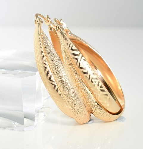 9K Gold Filled Ladies Classic Oval Creole Hoop Earrings 34 - 39mm Xmas Birthday - Picture 12 of 20
